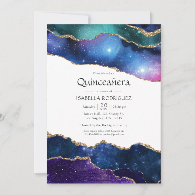 Invitación Galaxy Agate Quinceañera (Anverso)