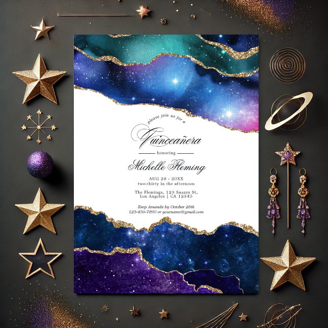 Invitación Galaxy Agate Quinceañera Foto (Galaxy Agate Quinceañera Photo Invitation)