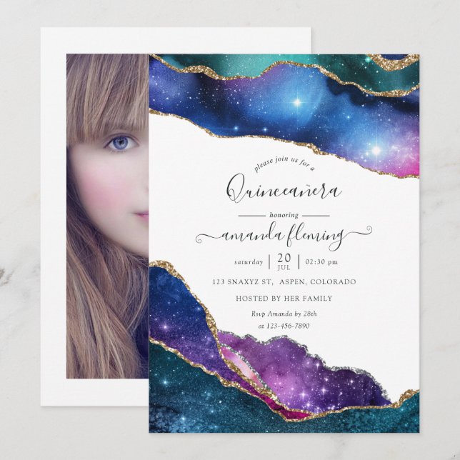 Invitación Galaxy Agate Quinceañera Foto (Anverso / Reverso)