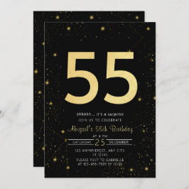 Invitación Galaxy Black and Gold 55th Birthday Party
