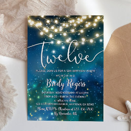 Invitación Galaxy Blue Stars String ilumina a los niños 12º c