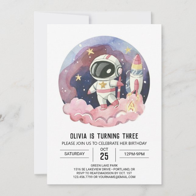 Invitación Galaxy Boho Dream Astronauta Cumpleaños (Anverso)