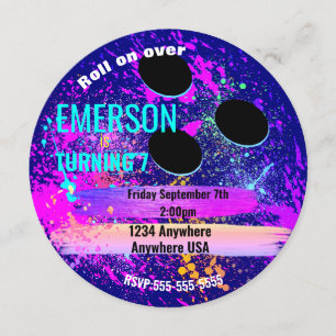 Invitación Galaxy BOWLING BALL, boliche, fiesta de cumpleaños