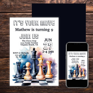 Invitación Galaxy Chess Pieces de ajedrez moderno Cumpleaños