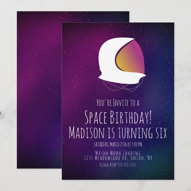 Invitación Galaxy de Cumpleaños con Espacio Gradual (Anverso / Reverso)