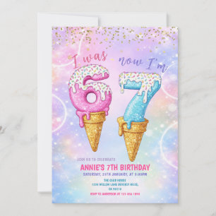 Invitación Galaxy Glitter Cumpleaños De 6 A 7 Helado