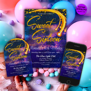Invitación Galaxy Glow Light Sweet Dieciséis cumpleaños
