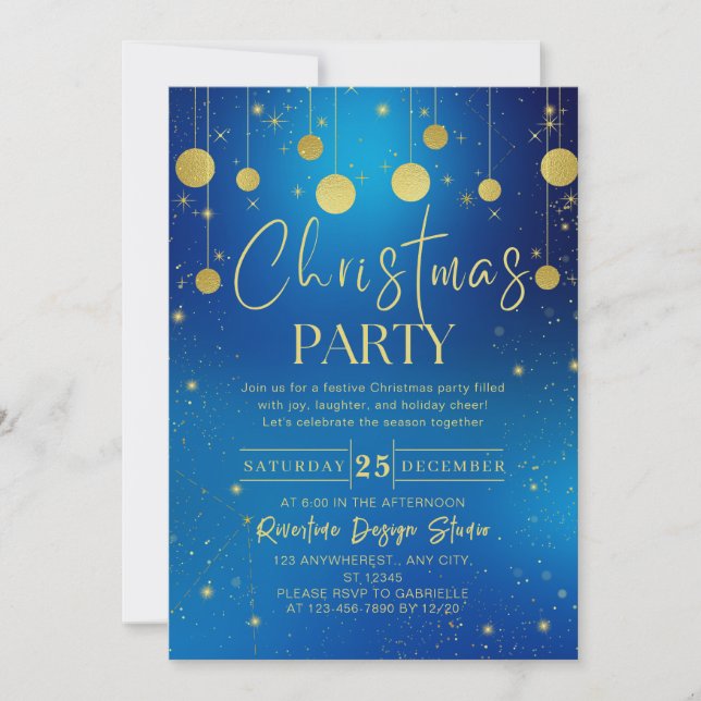 Invitación Galaxy Gold Ball Elegante Fiesta de Navidades Corp (Anverso)
