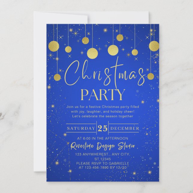 Invitación Galaxy Gold Ball Elegante Fiesta de Navidades Corp (Anverso)