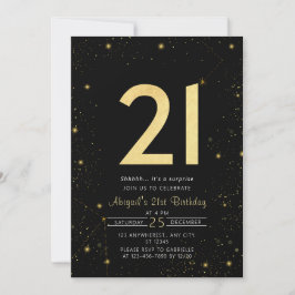Invitación Galaxy Modern Black and Gold 21st Birthday Fiesta