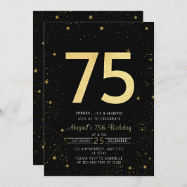 Invitación Galaxy Modern Black and Gold 75th Birthday Party