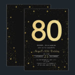 Invitación Galaxy Modern Black and Gold 80th Birthday Party<br><div class="desc">Galaxy Modern Black and Gold 80th Birthday Party Invitation</div>