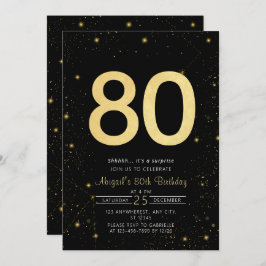 Invitación Galaxy Modern Black and Gold 80th Birthday Party