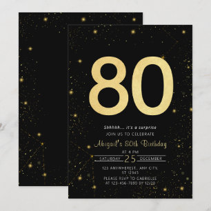Invitación Galaxy Modern Black and Gold 80th Birthday Party