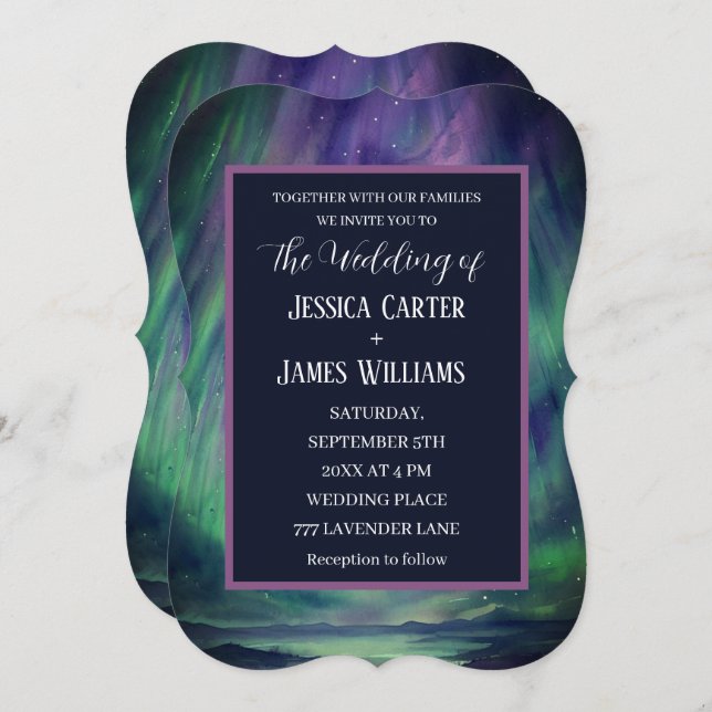 Invitación Galaxy Northern Lights Outer Celestial Stars (Anverso / Reverso)