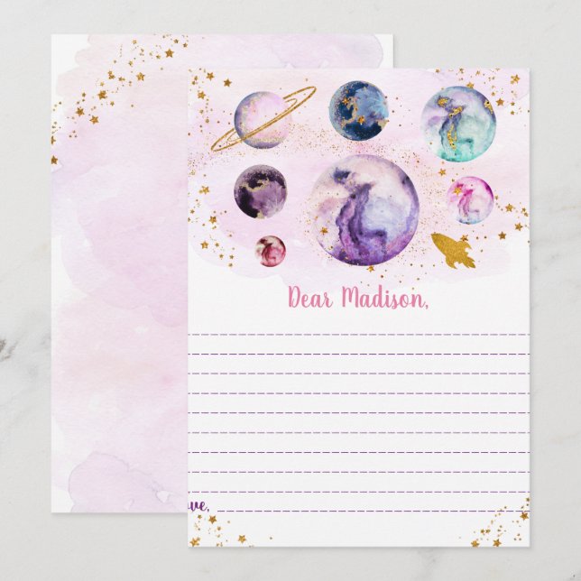Invitación Galaxy Pink Gold Space Cartas de la cápsula del ti (Anverso / Reverso)