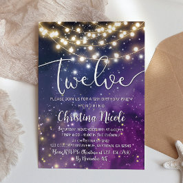 Invitación Galaxy Purple Stars String ilumina el décimo segun