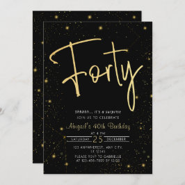Invitación Galaxy Script Black and Gold 40th Birthday Fiesta