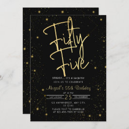 Invitación Galaxy Script Black and Gold 55th Birthday Party