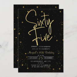 Invitación Galaxy Script Black and Gold 65th Birthday Party
