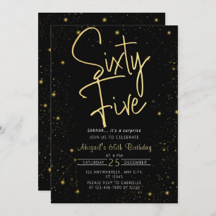 Invitación Galaxy Script Black and Gold 65th Birthday Party