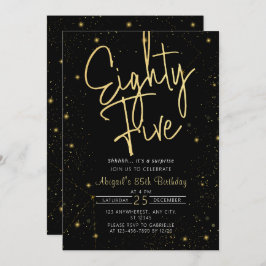 Invitación Galaxy Script Black and Gold 85th Birthday Party
