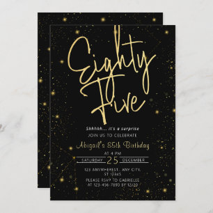 Invitación Galaxy Script Black and Gold 85th Birthday Party