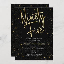 Invitación Galaxy Script Black and Gold 95th Birthday Party
