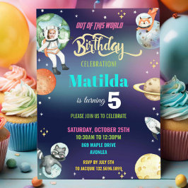 Invitación Galaxy Space Astronauta Planetas Chica Foto de cum