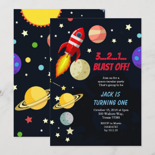 Invitación Galaxy Space Blast off Birday