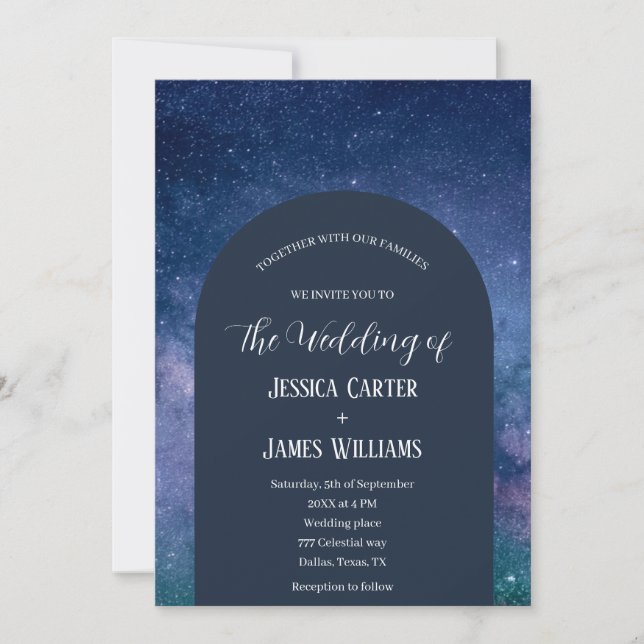 Invitación Galaxy Starry Night Celestial Arch Space Boda (Anverso)