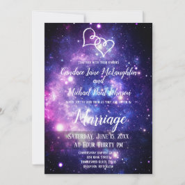 Invitación Galaxy Starry Night Space Boda doble corazón