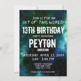 Invitación Galaxy Stars Birthday Party Green Blue