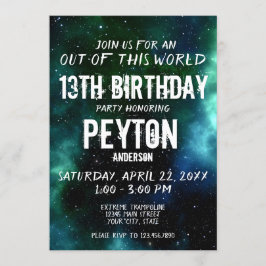 Invitación Galaxy Stars Birthday Party Green Blue