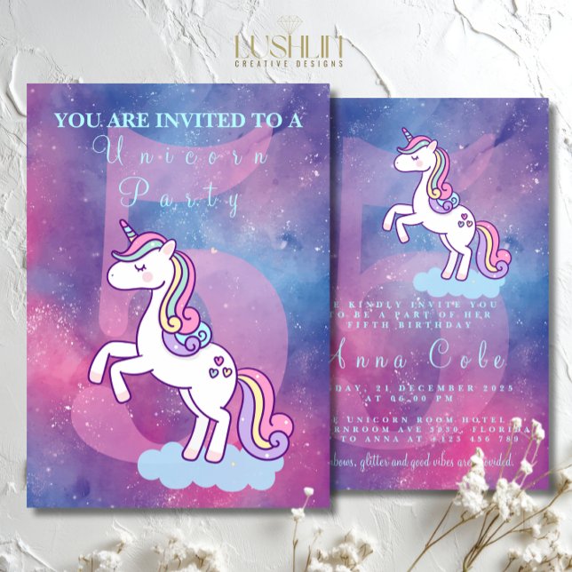 Invitación Galaxy Unicorn Magnífica fiesta de cumpleaños Star (Subido por el creador)