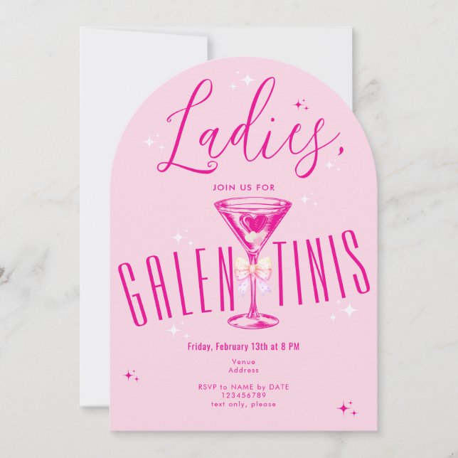 Invitación Galen-Tini Martini Fiesta del Día de la Galentina  (Anverso)