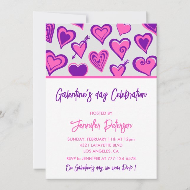 Invitación galentina novias Purple Valentines (Anverso)