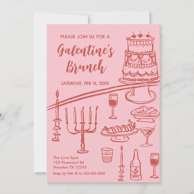 Invitación Galentine Brunch red & pink Party Invitation (Anverso)