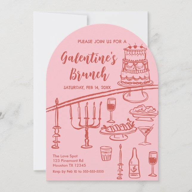 Invitación Galentine Brunch red & pink Party Invitation (Anverso)