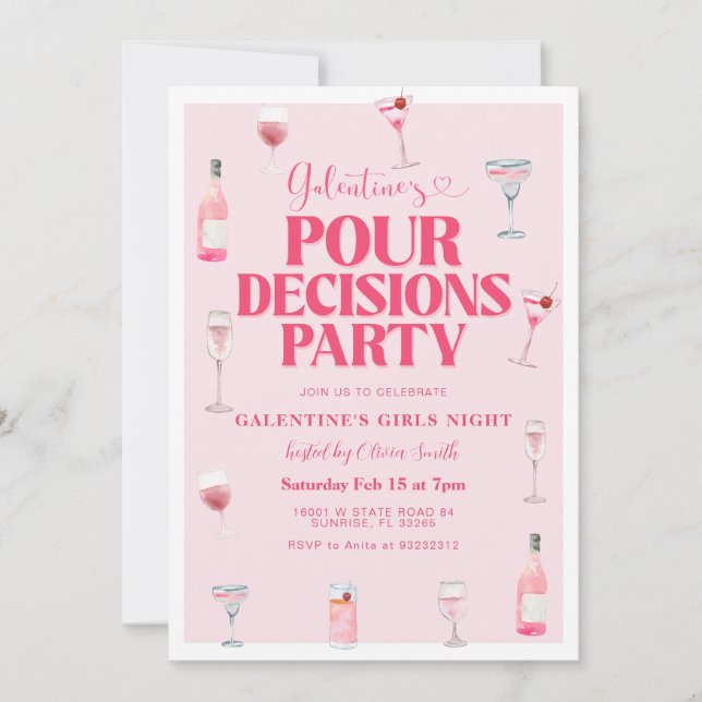 Invitación Galentine, Chicas de Pink Valentine, Fiesta de la  (Anverso)