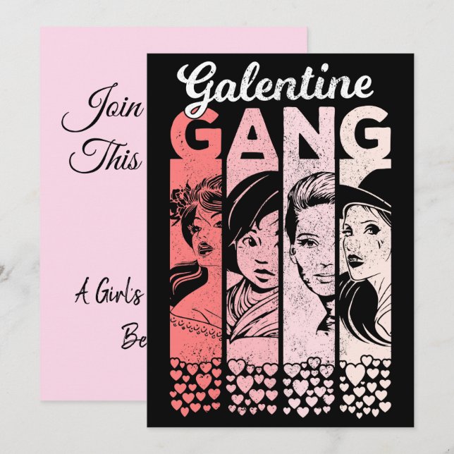 Invitación Galentine Gang Vintage Valentine Femenino (Anverso / Reverso)