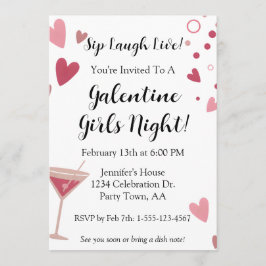 Invitación Galentine Girls Night Out Martini Pink