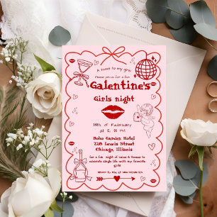 Invitación Galentine Hand dibujó a Fiesta de noche de Chicas 