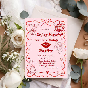 Invitación Galentine Hand dibujó a Fiesta de noche de Chicas 