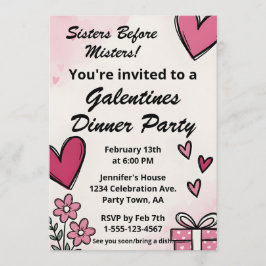 Invitación Galentine Pink Sisters Before Misters Dinner Party