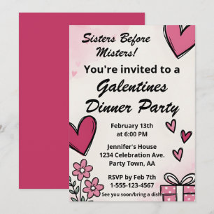 Invitación Galentine Rosa Hermanas Antes que Caballeros Cena