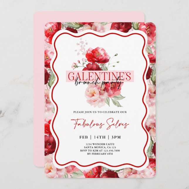 Invitación Galentine’s Brunch Party Invitation (Anverso / Reverso)