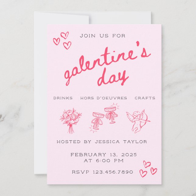 Invitación Galentine’s Day Valentines Girly Invitation (Anverso)