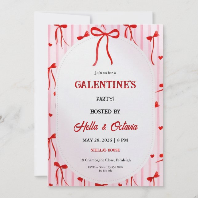 Invitación Galentine’s Party Invitation Printable, Pink & Red (Anverso)