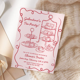 Invitación Galentines Afternoon Tea Fiesta mano dibujado